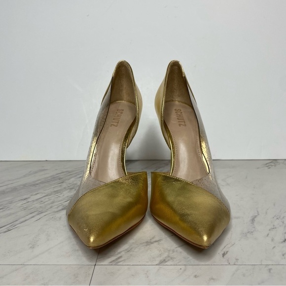 New! Schutz Cendi Gold Pointed Toe Pump 10B - Picture 2 of 15
